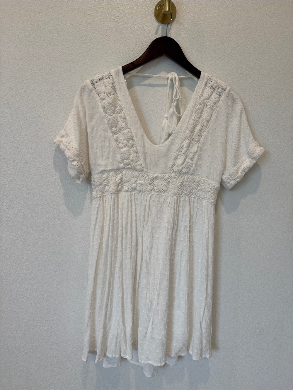 Altar'd State White Backless Boho Swiss Dot Embroidered Mini Dress